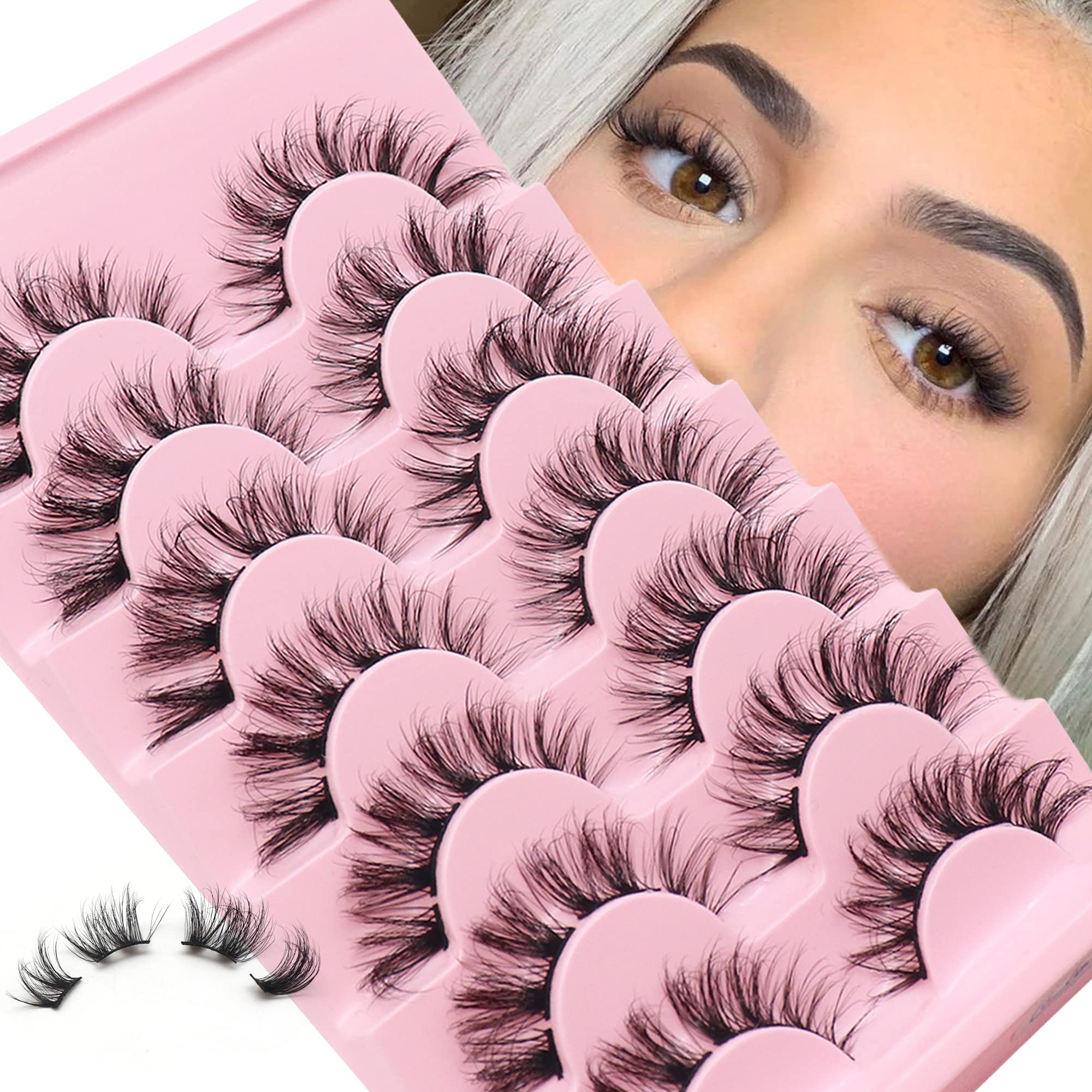 Fyonas Lash Clusters Cat Eye Lashes Lash Extension Wispy False Eyelashes 7 Pairs 3D Faux Mink Lashes Fluffy&Volume Lashes Pack | Lash Clusters 06