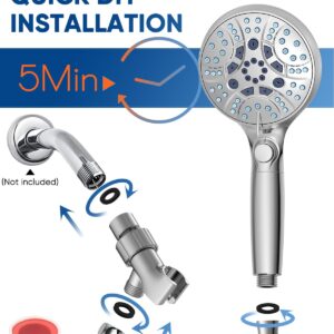 Pavezo High Pressure Handheld Shower Head with Filter, ON/OFF Switch Pause Button, 10-mode Shower Head with Hard Water Softener Filters, SS Hose, Anti-clog & Powerful Clean Tile & Pets, Premium Chrome