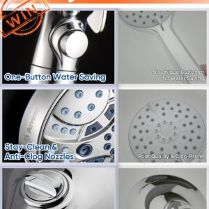 Pavezo High Pressure Handheld Shower Head with Filter, ON/OFF Switch Pause Button, 10-mode Shower Head with Hard Water Softener Filters, SS Hose, Anti-clog & Powerful Clean Tile & Pets, Premium Chrome