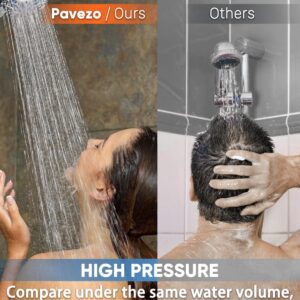 Pavezo High Pressure Handheld Shower Head with Filter, ON/OFF Switch Pause Button, 10-mode Shower Head with Hard Water Softener Filters, SS Hose, Anti-clog & Powerful Clean Tile & Pets, Premium Chrome