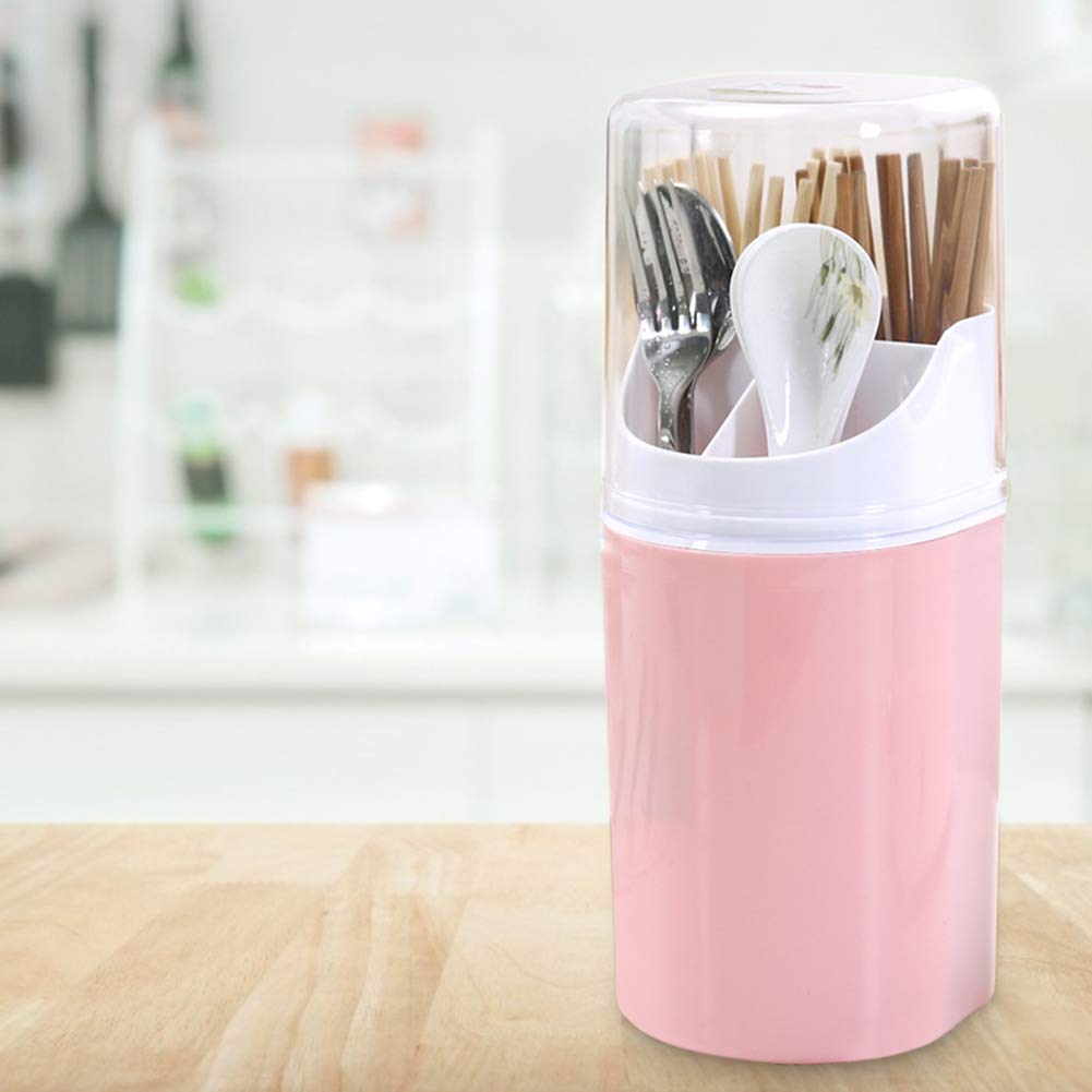 Utensil Drying Caddy, Reusable Plastic Cutlery Holder with Cover 4 Slots Cutlery Storage Organizer for Forks Spoons Cutlery Caddy Bin(Pink)