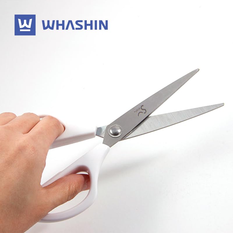 WHASHIN Scissors (737) - Multipurpose, Ultra Sharp Blade Shears, Softgrip, Stainless Steel Sewing, Comfort TPR Grip, Crafting Scissors for Office and Home (White)