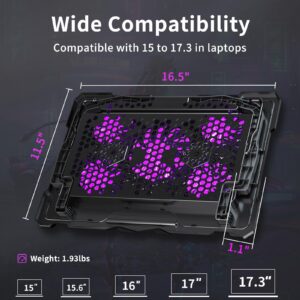 AICHESON Laptop Cooling Pad for 15.6 to 17.3 Inches PC Notebooks, 5 Fans Computer Cooler Stands with Purple Lights Desk Chiller Mat, S035