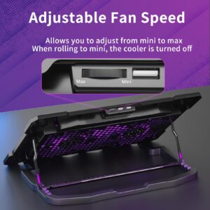 AICHESON Laptop Cooling Pad for 15.6 to 17.3 Inches PC Notebooks, 5 Fans Computer Cooler Stands with Purple Lights Desk Chiller Mat, S035