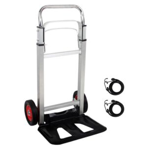 aluminum hand truck heavy duty hand truck dolly cart foldable hand cart 220 lb capacity with 2 elastic ropes telescoping handle handing truck for delivery carrying (220lbs/2 wheels)