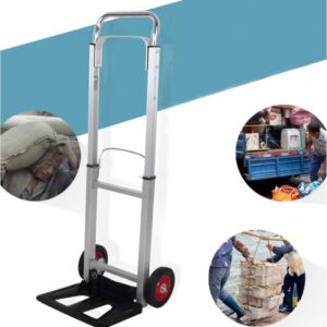 Aluminum Hand Truck Heavy Duty Hand Truck Dolly Cart Foldable Hand Cart 220 lb Capacity with 2 Elastic Ropes Telescoping Handle Handing Truck for Delivery Carrying (220lbs/2 Wheels)