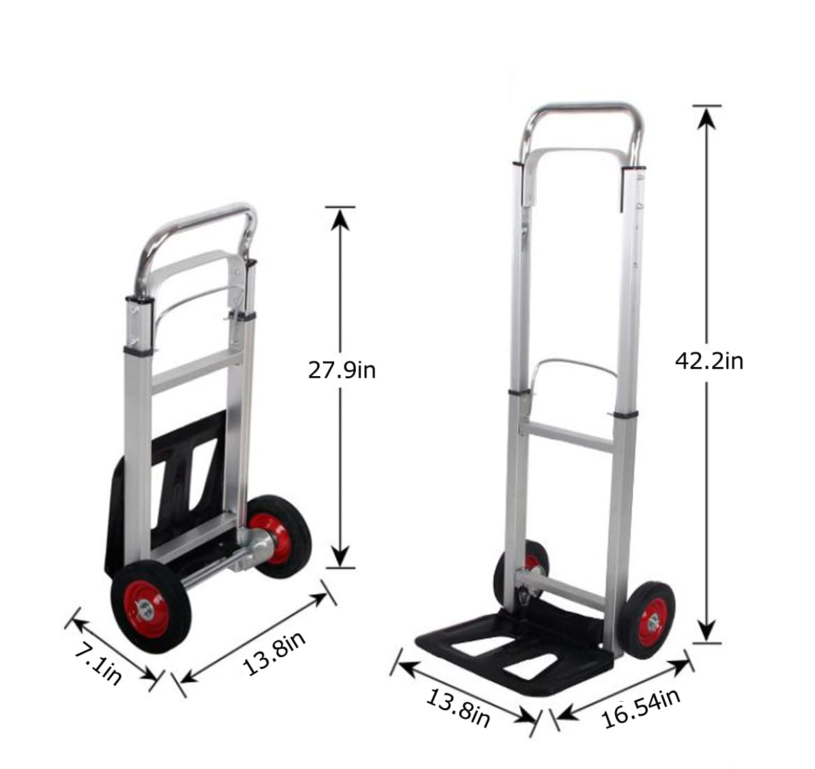 Aluminum Hand Truck Heavy Duty Hand Truck Dolly Cart Foldable Hand Cart 220 lb Capacity with 2 Elastic Ropes Telescoping Handle Handing Truck for Delivery Carrying (220lbs/2 Wheels)