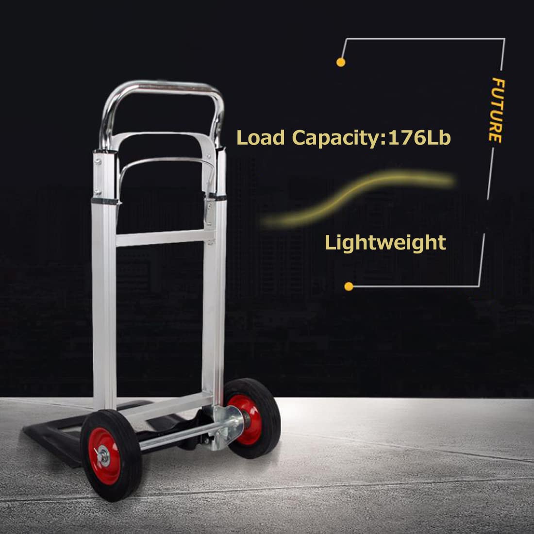 Aluminum Hand Truck Heavy Duty Hand Truck Dolly Cart Foldable Hand Cart 220 lb Capacity with 2 Elastic Ropes Telescoping Handle Handing Truck for Delivery Carrying (220lbs/2 Wheels)