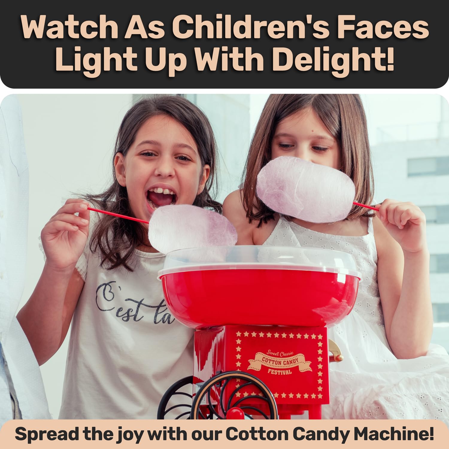 Cotton Candy Machine Kit - Red Retro Cotton Candy Maker, Effortless Home Sugar Candy Maker Machine with Comprehensive User-Friendly Guide, Ideal for Parties & Fun Gatherings