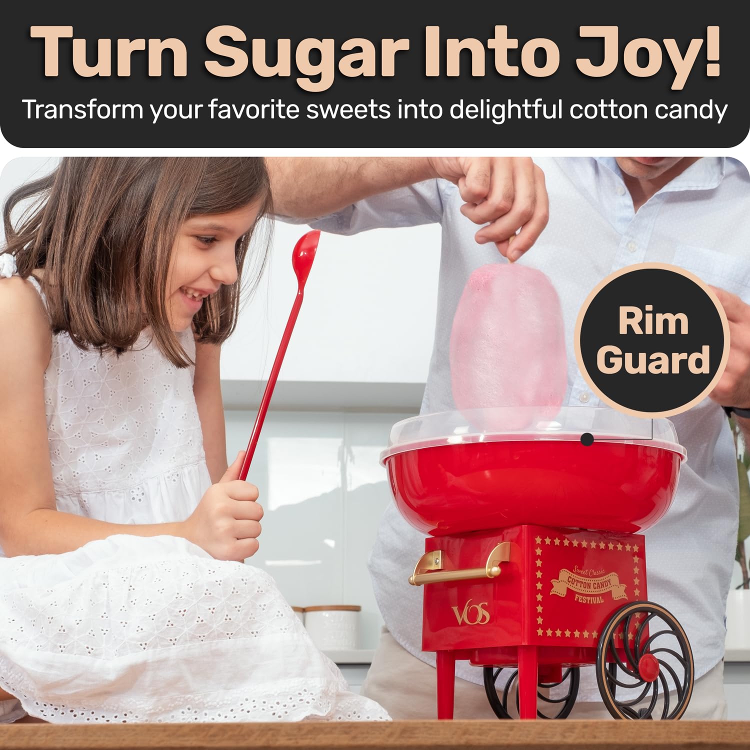 Cotton Candy Machine Kit - Red Retro Cotton Candy Maker, Effortless Home Sugar Candy Maker Machine with Comprehensive User-Friendly Guide, Ideal for Parties & Fun Gatherings