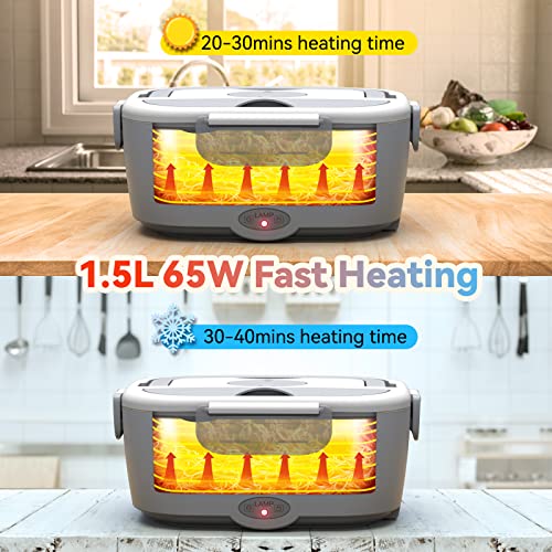 Sitlais Electric Lunch Box Food Heater for Work - 12V/24V/110-220V Food Warmer for Car Truck Outdoor with 2 Packs Stainless Steel Containers Potable Heating lunch Box for Adults Men Camping