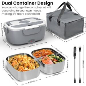 Sitlais Electric Lunch Box Food Heater for Work - 12V/24V/110-220V Food Warmer for Car Truck Outdoor with 2 Packs Stainless Steel Containers Potable Heating lunch Box for Adults Men Camping