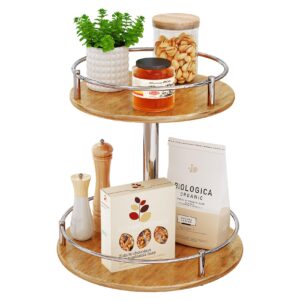 Lazy Susan Organizer - 2 Tier Rotating Spice Rack for Cabinet, Wood Lazy Susan Turntable for Pantry Kitchen Countertop, 12-inch Kitchen Spice Storage