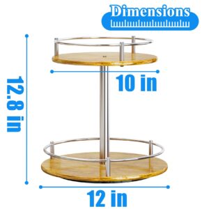 Lazy Susan Organizer - 2 Tier Rotating Spice Rack for Cabinet, Wood Lazy Susan Turntable for Pantry Kitchen Countertop, 12-inch Kitchen Spice Storage