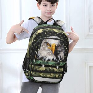 Vnurnrn Camouflage with Eagle American Flag Kids Backpack Big Storage Multiple Pockets 17.7 IN Bookbag with Chest Buckle Reflective Strip for Boys Girls 6+ years in Primary Middle High School