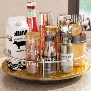 lazy susan turntable organizer - 10" wood rotating spice rack for cabinet pantry kitchen countertop, table storage (1 tier-silver)