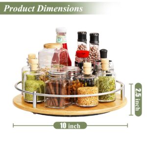 Lazy Susan Turntable Organizer - 10" Wood Rotating Spice Rack for Cabinet Pantry Kitchen Countertop, Table Storage (1 Tier-Silver)