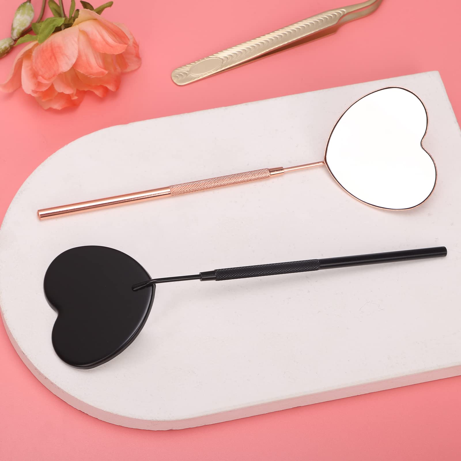 Miuffue 2.2inch Lovely Lash Mirror, Heart Shaped Detachable Stainless Steel Eyelash Mirror, Lash Mirror for Eyelash Extensions, Lash Extension Supplies and Tool for Lash Techs, Rose Gold