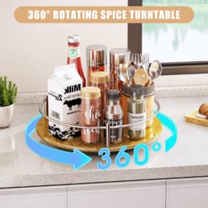 Lazy Susan Turntable Organizer - 10" Wood Rotating Spice Rack for Cabinet Pantry Kitchen Countertop, Table Storage (1 Tier-Silver)