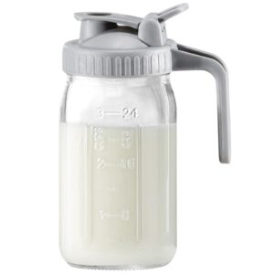 glyntrof breast milk pitcher, 32 oz heavy duty glass mason jar with pour spout lid, breastmilk jug for iced drinks, cold beverage or juice storage container in fridge