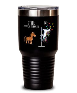 unicorn physical therapist tumbler other me funny gift for coworker women her cute office birthday present magical joke quote gag insulated cup with lid black 30 oz