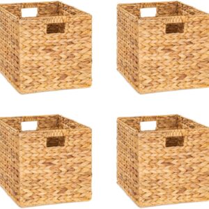 M4DECOR 3 Nested Wicker Storage Basket for Shelves, Large Cube Storage Bins for Bedroom, Living Room, Nursery Room (3 Packs Square Baskets)