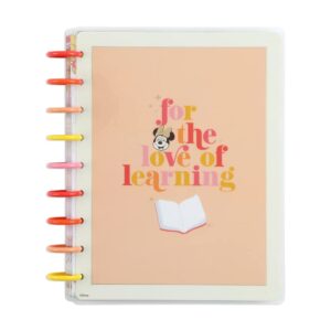 happy planner disney 12-month teacher planner, july 2023–june 2024, daily, weekly, and monthly disc-bound pages, vertical layout, sunny minnie theme, classic size, 7 inches by 9 1/4 inches