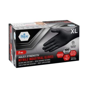 med pride maxx strength nitrile industrial gloves, 8 mil thick [1000 gloves/medium] - diamond texture disposable safety- heavy-duty, tear-resistant mechanic automotive food handling gloves- black