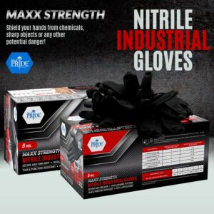 MED PRIDE Maxx Strength Nitrile Industrial Gloves, 8 Mil Thick [1000 Gloves/Medium] - Diamond Texture Disposable Safety- Heavy-Duty, Tear-Resistant Mechanic Automotive Food Handling Gloves- Black