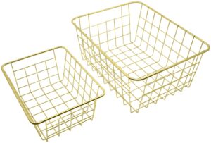 stephanie imports set of 2 nested wire basket trays for storage and organizing (gold)