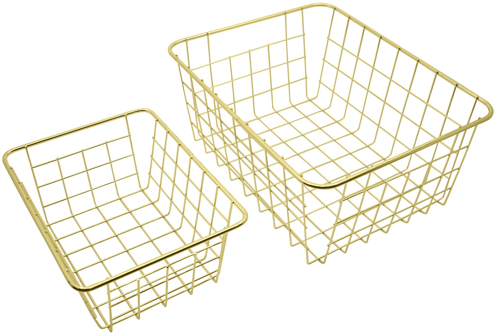 Stephanie Imports Set of 2 Nested Wire Basket Trays for Storage and Organizing (Gold)