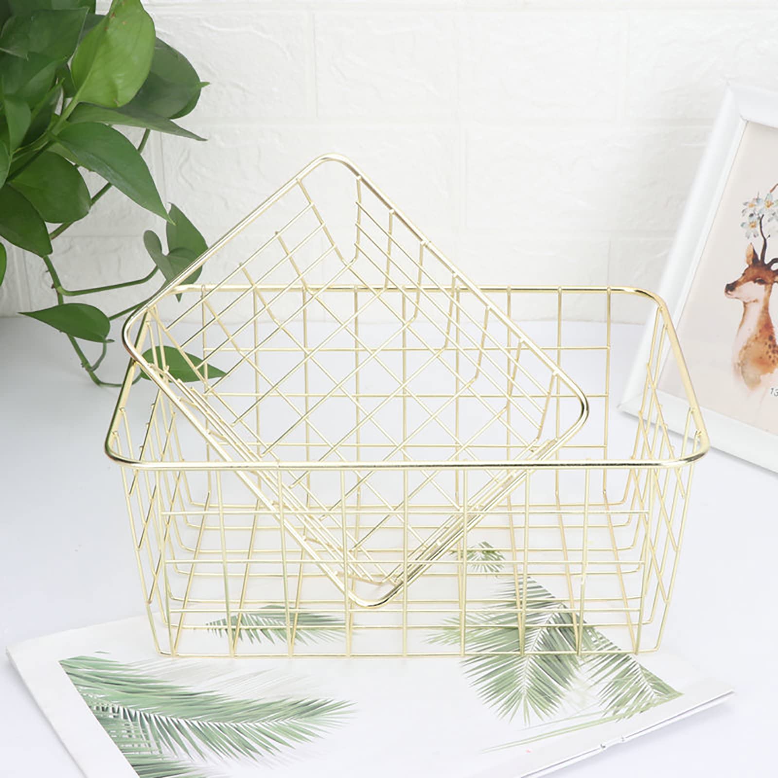 Stephanie Imports Set of 2 Nested Wire Basket Trays for Storage and Organizing (Gold)