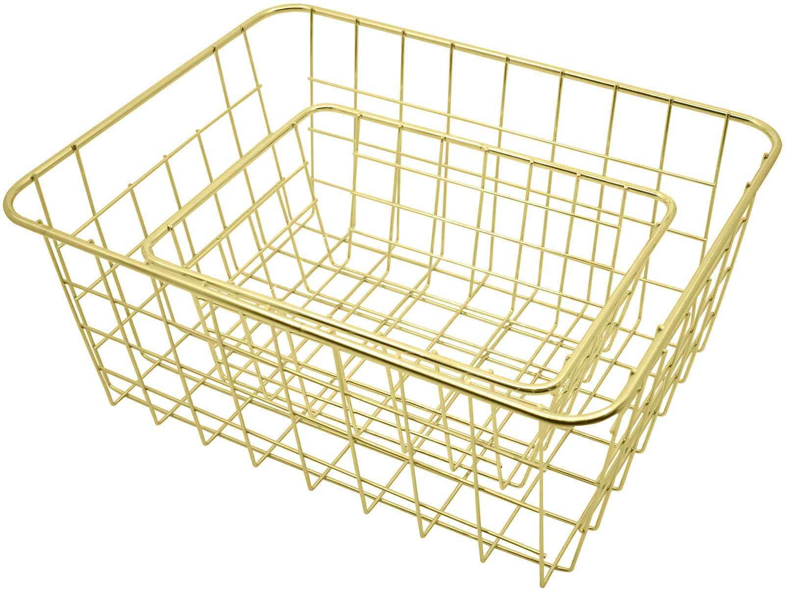 Stephanie Imports Set of 2 Nested Wire Basket Trays for Storage and Organizing (Gold)