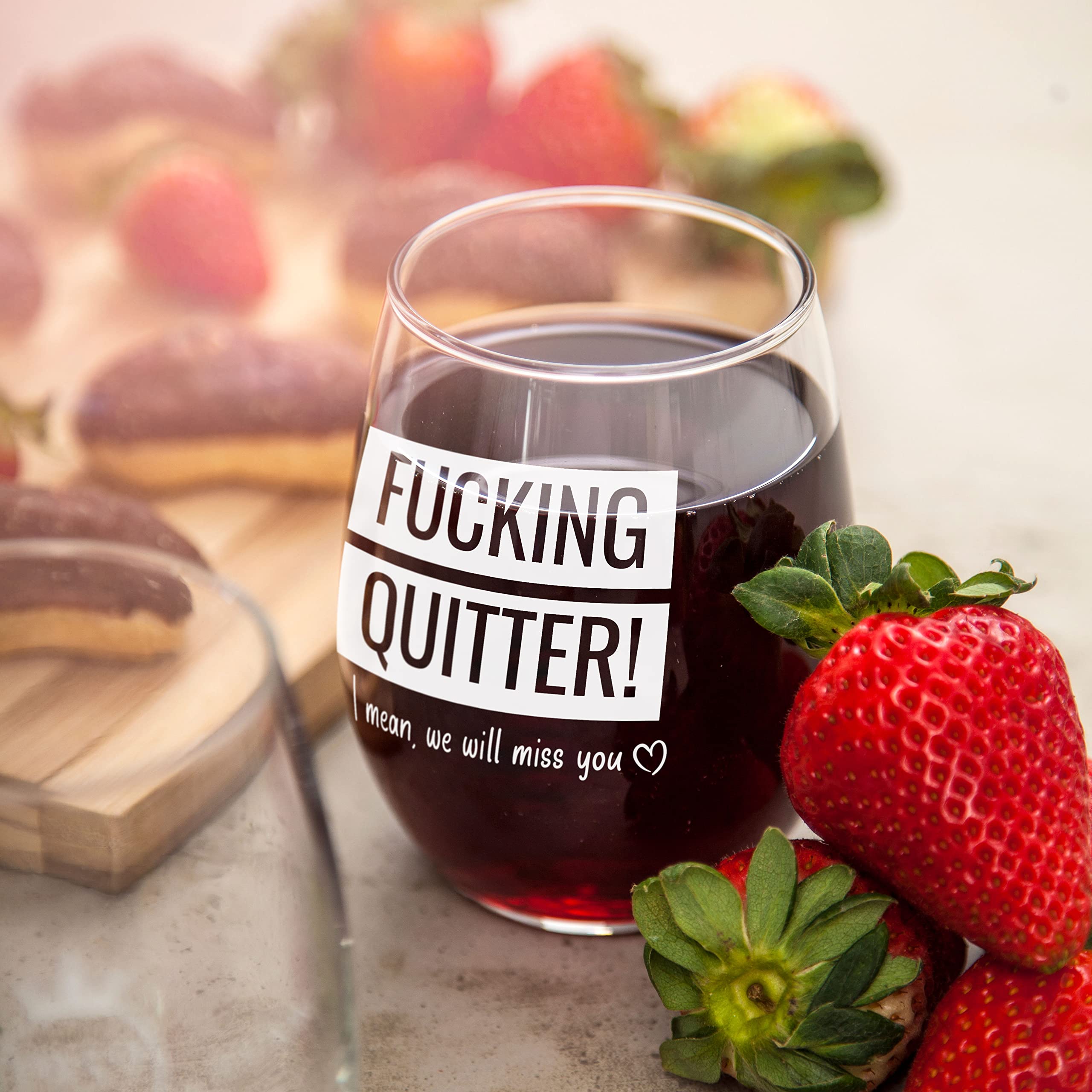 Fucking Quitter - Funny Best Coworker BFF Gift - Perfect For Work Bestie Friend - Leaving Retirement or Going Away Present for Men and Women - 15 oz Wine Glass