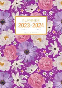 planner 2023-2024: a5 weekly and monthly organizer from june 2023 to may 2024 | elegant rose peony flower design purple