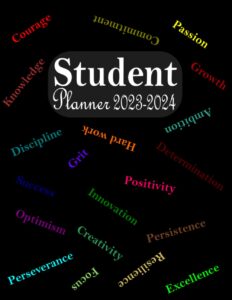 student planner 2023 - 2024: agenda for elementary, middle and high school student (august 2023 - july 2024) | large size | timetable, study and assignment tracker | black cover design