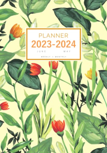 Planner 2023-2024: A5 Weekly and Monthly Organizer from June 2023 to May 2024 | Acrylic Painting Floral Design Yellow