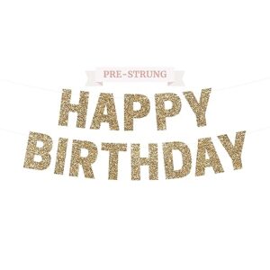 perfect occasion gold glitter happy birthday pre-strung banner - 8 ft strands cardstock - party decorations & decor