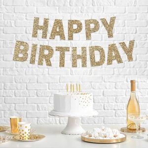 Perfect Occasion Gold Glitter Happy Birthday Pre-Strung Banner - 8 ft Strands Cardstock - Party Decorations & Decor