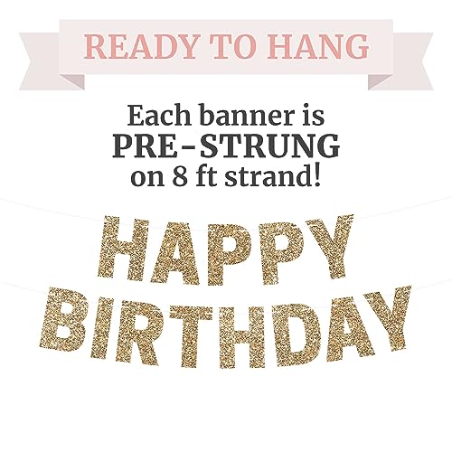 Perfect Occasion Gold Glitter Happy Birthday Pre-Strung Banner - 8 ft Strands Cardstock - Party Decorations & Decor