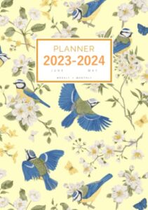 planner 2023-2024: a5 weekly and monthly organizer from june 2023 to may 2024 | bird and blooming flower tree design yellow