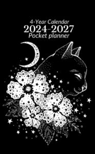2024-2027 monthly pocket calendar: black cat cover| 48 months calendar (january 2024 to december 2027)|pocket size organizer , password log, contact list and notes