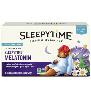 celestial seasonings sleepytime wellness tea plus melatonin, caffeine free, 18 tea bags box