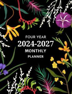 2024-2027 monthly planner four year: large 4 year calendar schedule organizer | 48 months jan 2024 - dec 2027 with federal holidays & family birthdays, contact list & password! - flowers cover