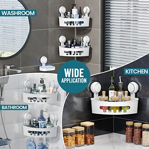 TAILI Corner Shower Caddy Suction Cups Heavy Duty,Small Bathroom Shower Shelf Storage Basket Wall Mounted Organizer for Shampoo,Conditioner,Plastic Shower Rack for Kitchen,Drill-Free Removable