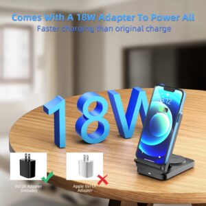 Wireless Charging Station Foldable 3 in 1 Wireless Charger for Apple Multiple Devices, 18W Fast Charging Stand for iPhone 15/14/13/12/11/X Pro Max, AirPods, iWatch, Samsung Galaxy Phone Series