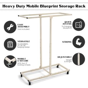 Tatuo Mobile Blueprint Holder Vertical Heavy Duty Blueprint Storage Width Height Adjustable Poster Display Rack Map Organizer Rack Mobile Plan Center File Organizer Stand for Home Office