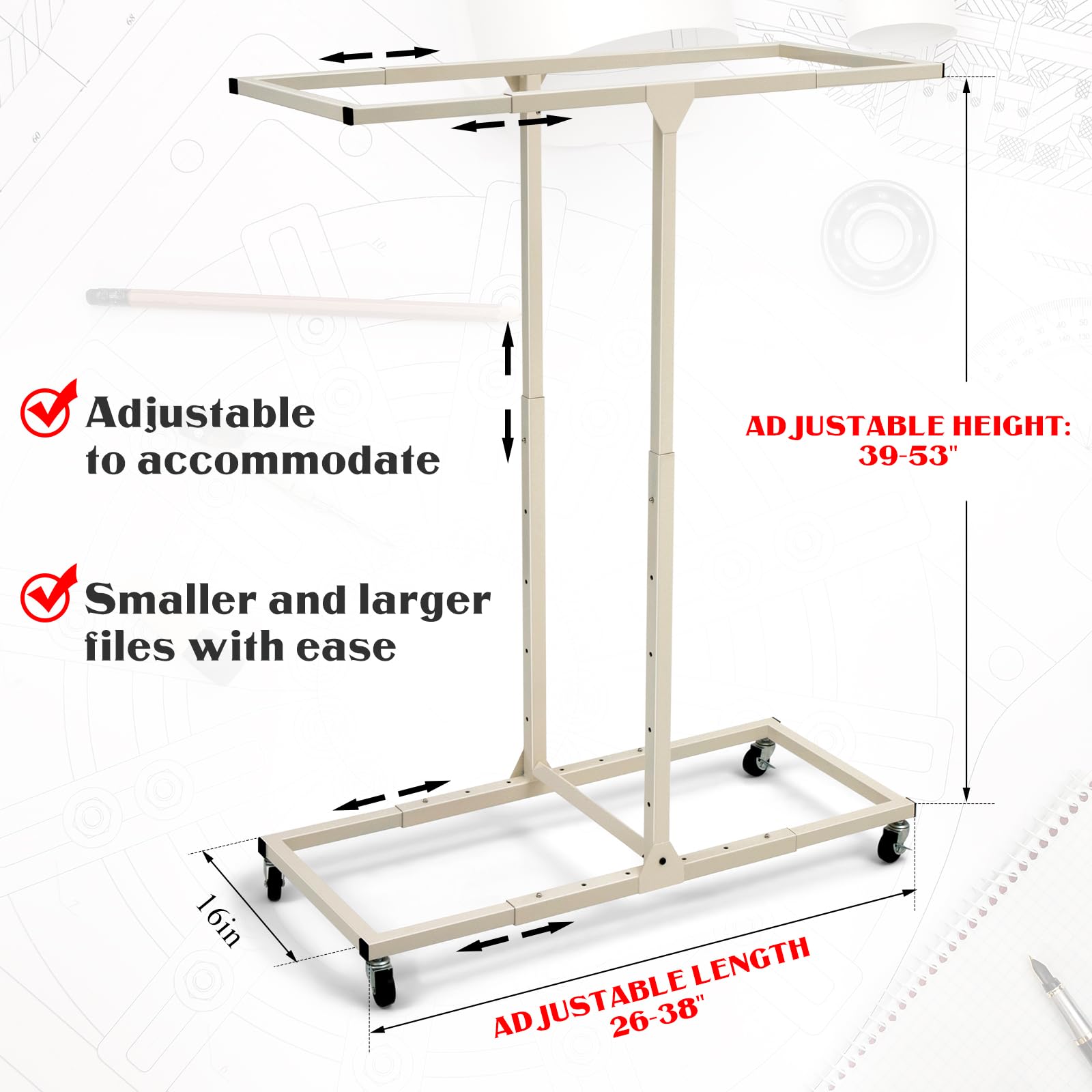 Tatuo Mobile Blueprint Holder Vertical Heavy Duty Blueprint Storage Width Height Adjustable Poster Display Rack Map Organizer Rack Mobile Plan Center File Organizer Stand for Home Office