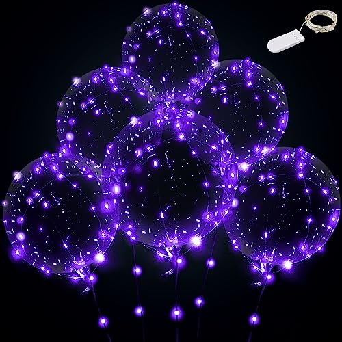 Led Balloons Light up Balloons Clear Bobo Balloons Transparent Light Balloons for Party, Birthday, Anniversary, Wedding (Purple, with battery)