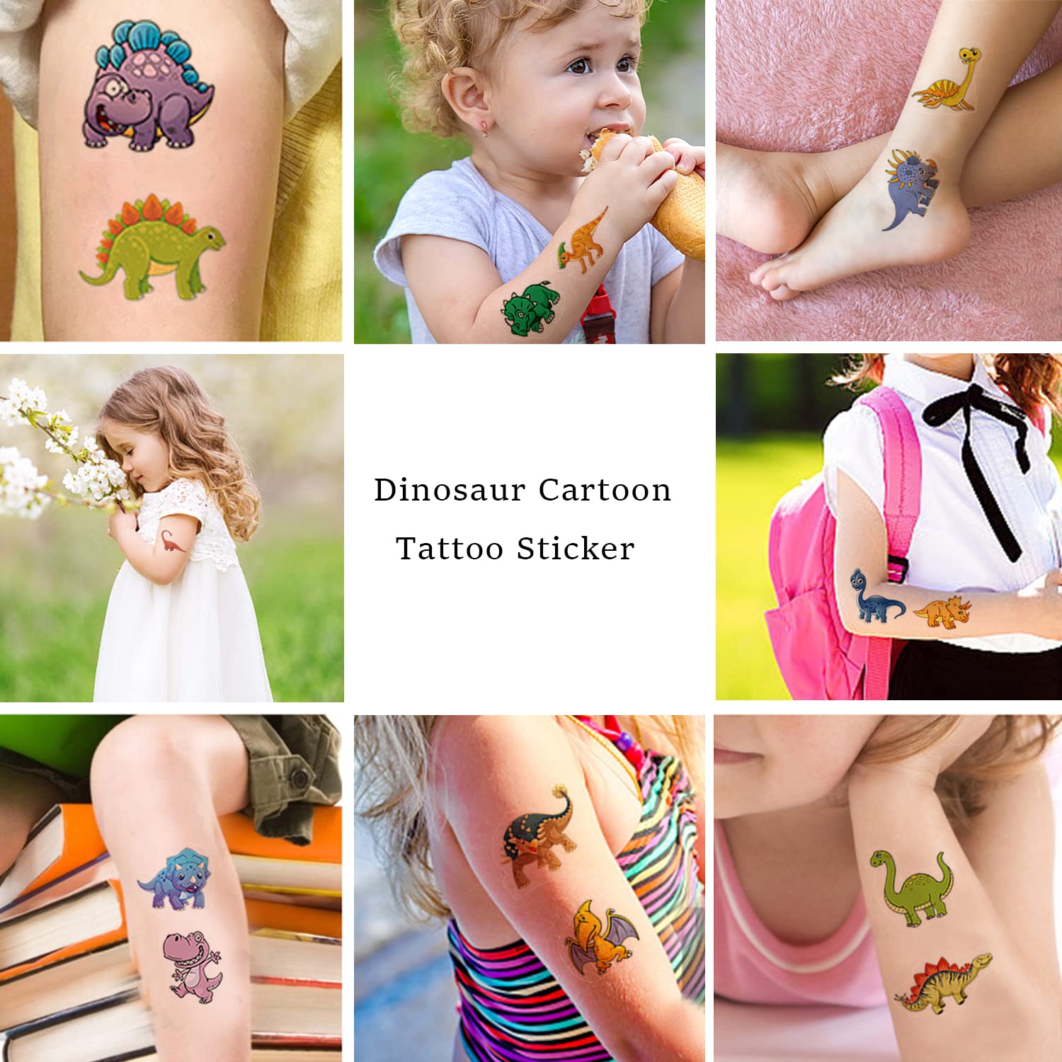 10 Sheets(120PCS) Dinosaur Temporary Tattoos for Kids Cartoon Fake Tattoo Stickers Cute Dinosaur Egg Tree Leaf Design Waterproof Body Art Tattoo Sticker for Kids Birthday Party Decoration Supplies